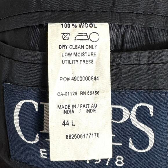 Chaps 100% Wool Navy Blue Gold Buttons Vented Preppy Blazer Men's Size 44L - Picture 13 of 13